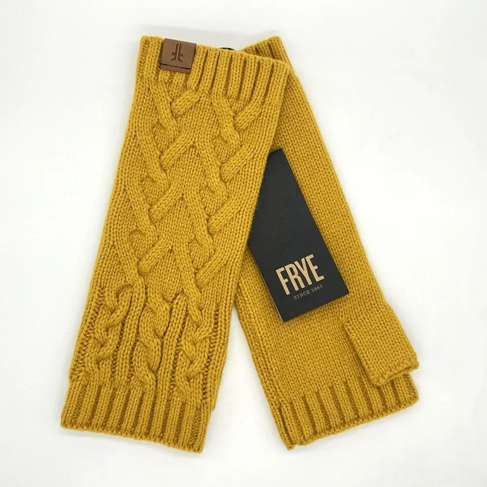 NWT Frye Womens Gloves Cable-Knit Fingerless Arm/Wrist Warmer Mustard Yellow OS